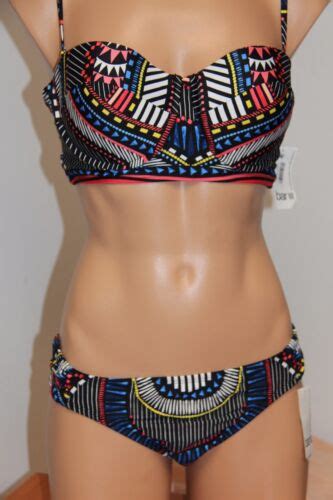 NWT Bar III Swimsuit Bikini Pc Set Size L Vessi Bandeau Straps Tab Side EBay