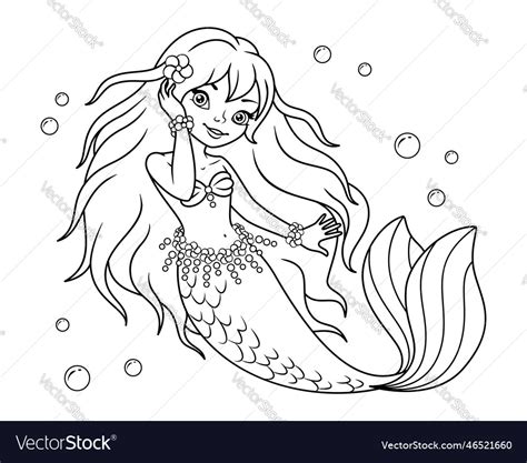 Mermaid Coloring Page Cartoon Royalty Free Vector Image