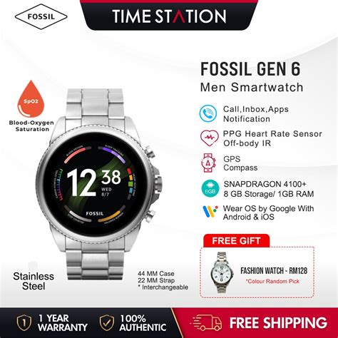 Fossil Gen 6 Stainless Steel Men S Smart Watch FTW4060 GPS Heart Rate