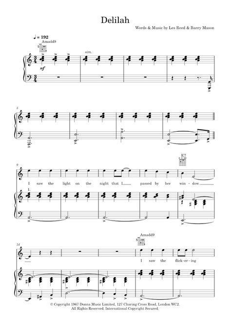 Delilah Sheet Music For Piano Vocals By Tom Jones Official