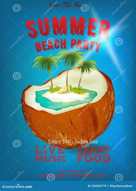 Summer Beach Party Flyer Template Vector Design Palm Coconut