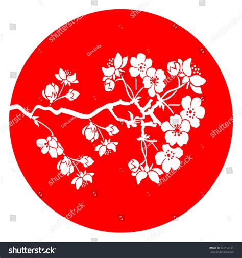 Branch Cherry Blossom Red Japanese Flag Stock Vector 121550191 Shutterstock