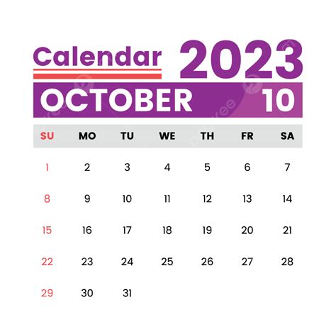 Dise O De Calendario Mensual De Octubre Fondo Transparente Png