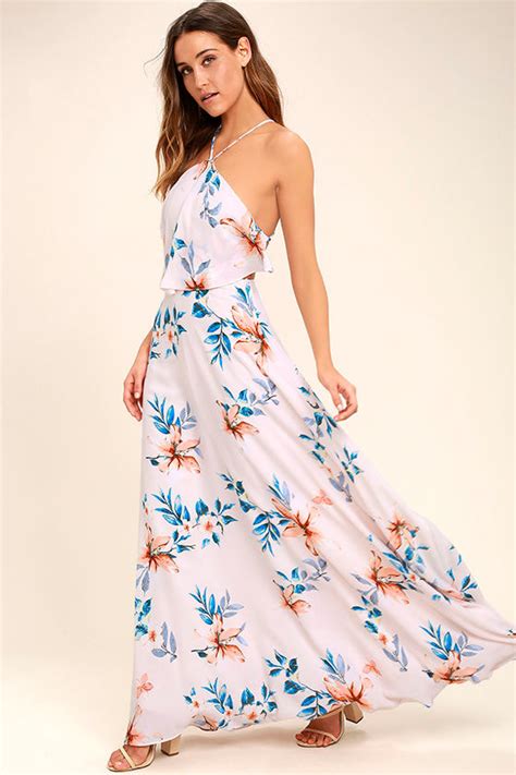 Lovely Light Peach Dress Floral Print Dress Maxi Dress 7900 Lulus