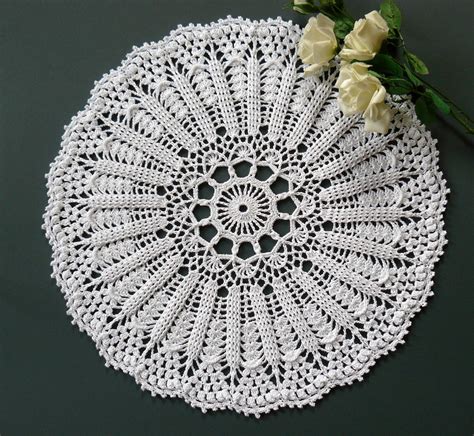 White Round Crocheted Doilies Textured Crochet Lace Doily