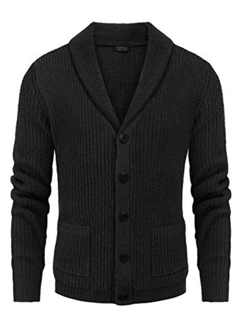 Buy COOFANDY Men S Shawl Collar Cardigan Sweater Slim Fit Cable Knit