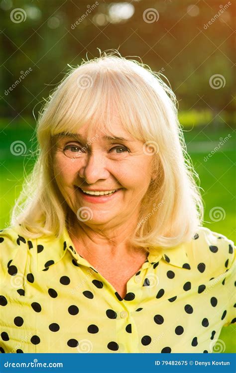 Portrait Of Smiling Senior Woman Stock Image Image Of Nature Gray