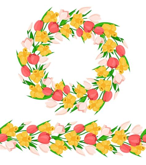 Couronne Florale Et Bordure Avec Des Fleurs Printani Res Color Es