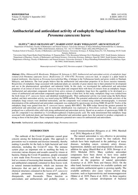 Pdf Antibacterial And Antioxidant Activity Of Endophytic Fungi