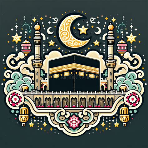 Kaba Grand Mosque Mecca Islamic Symbol Och Logotyp Stock Illustrationer