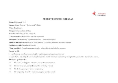 PDF PROIECT DIDACTIC INTEGRAT Educatie Inmures Ro Aria