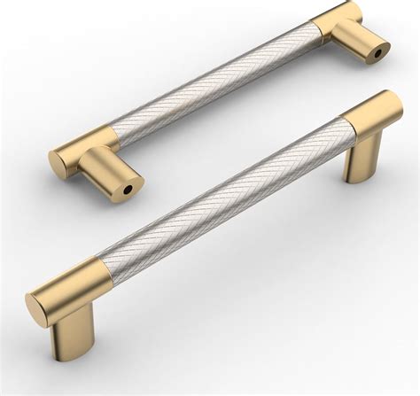 Amerdeco Pack Brushed Nickel And Gold Knurled Cabinet Pulls Inch