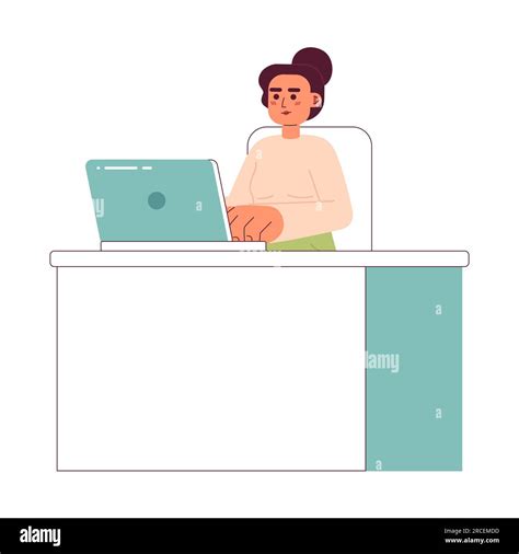 Serious Caucasian Woman Sitting At Desk 2d Vector Isolated Spot