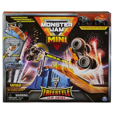 Monster Jam Mini Freestyle Flip Arena Playset and Storage with 2 Mini ...