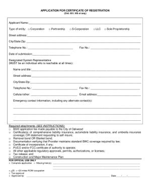 Fillable Online Application For Certificate Of Registration Fax Email