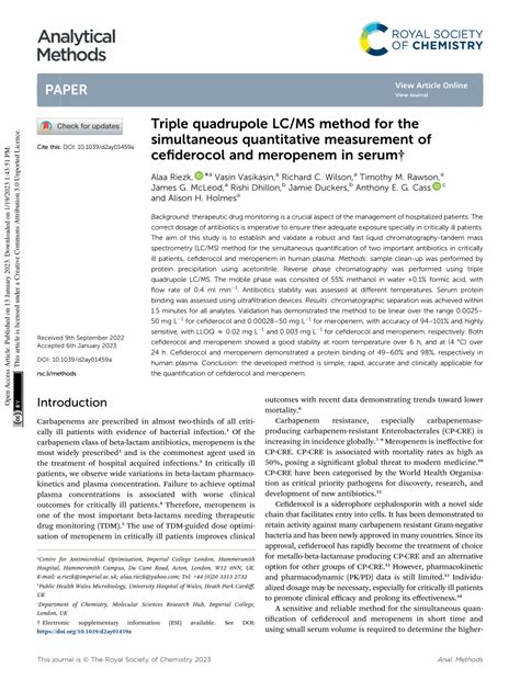 Pdf Triple Quadrupole Lc Ms Method For The Simultaneous Quantitative