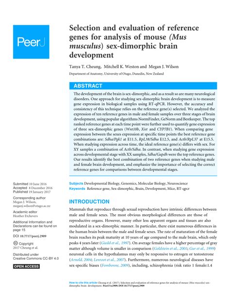 Pdf Selection And Evaluation Of Reference Genes For Analysis Of Mouse Mus Musculus Sex