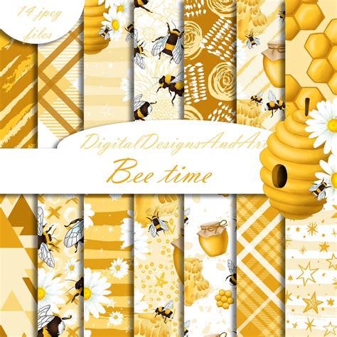 Bee Digital Paper Digital Paper Seamless Paper Scrapbook Paper