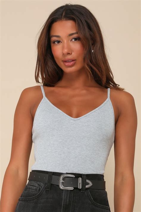 Heather Grey Tank Top V Neck Cami Top Ribbed Knit Cami Top Lulus