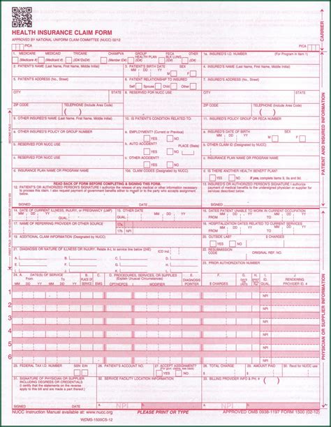 Cms 1500 Fillable Form Pdf Printable Forms Free Online