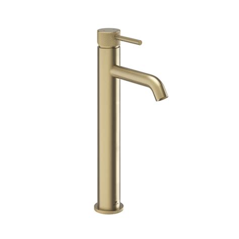 Ryver Knurled Brushed Brass Tall Basin Mono City Tiles Bathrooms