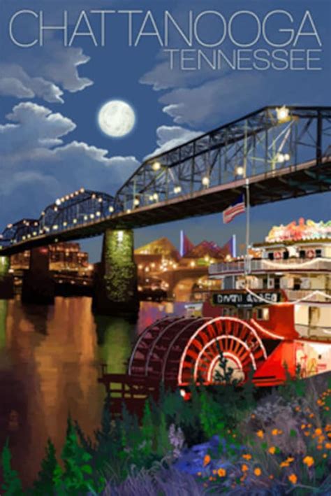 Chattanooga Tennessee Skyline at Night Art by NightingaleArtwork