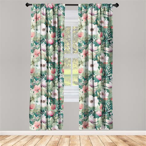 East Urban Home Jungle Floral Curtains Aquarelle Leafy Art Pair Of Teal