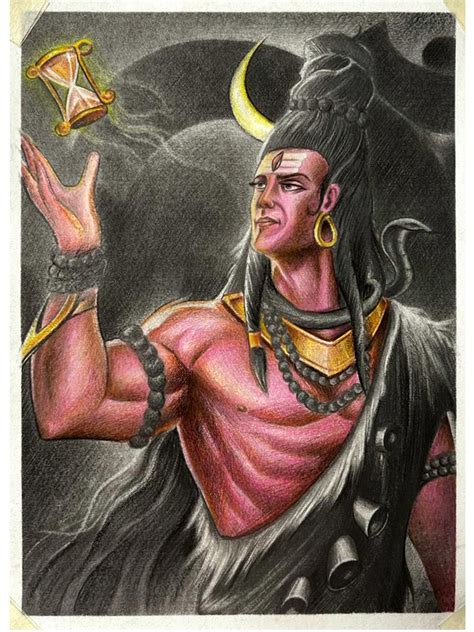 Lord Shiva Bholenath Pencil Sketch Painting By Sanju Basu