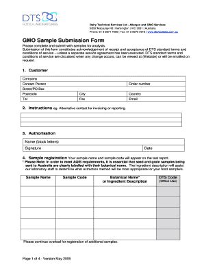 Fillable Online GMO Sample Submission Form DTS Food Laboratories Fax