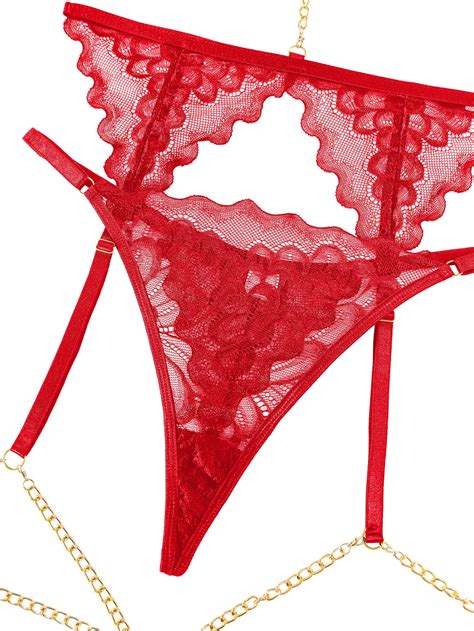 Snapklik Sexy Choker Floral Lace Scallop Sheer Underwire Push Up Garter Belt Lingerie Set