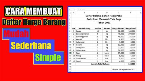 Cara Membuat Daftar Harga Barang Di Excel Sederhana Dan Simpel Youtube