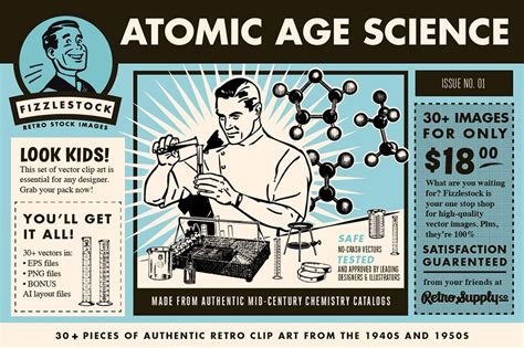 Add A Retro Touch Using This Atomic Age Science Clip Art Collection!