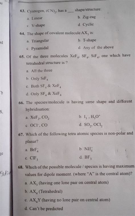 The Species Molecule Is Having Same Shape And Different Hybridisation