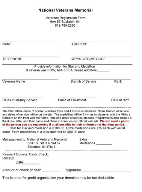 National Veterans Memorial Registration Form