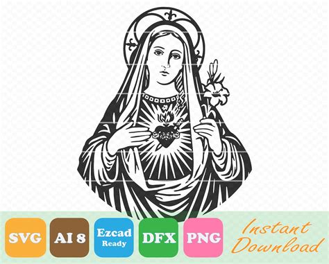 Virgin Mary Mother Of Jesus Silhouette Svg Dxf Png Ai8 Ezcad Import Ready Instant