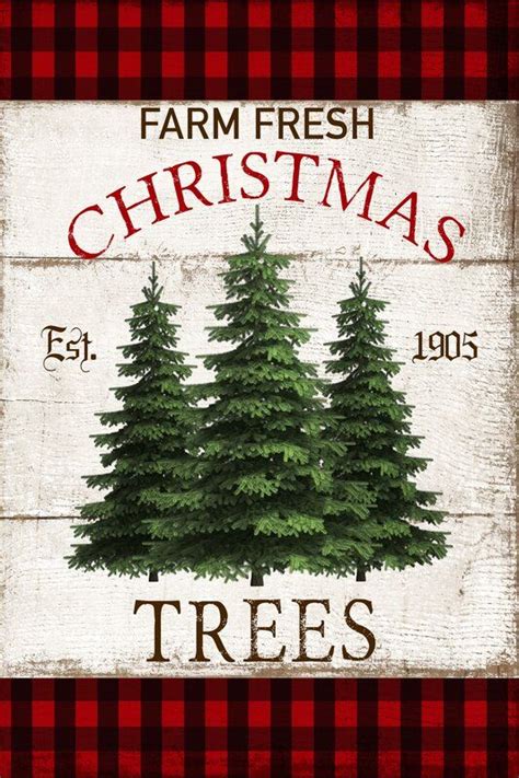 Farm Fresh Christmas Tree Sign With Red And Black Plaid Background