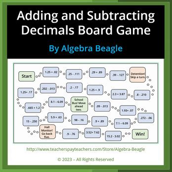 Adding and Subtracting Decimals Board Game by Algebra Beagle | TPT