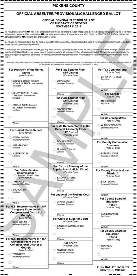 Pickens Elections November Sample Ballot PickensPickens