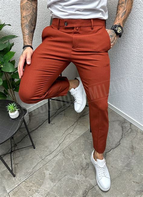 Pantaloni pentru barbati eleganti țiglă roșie P979 04 Boutique Milano