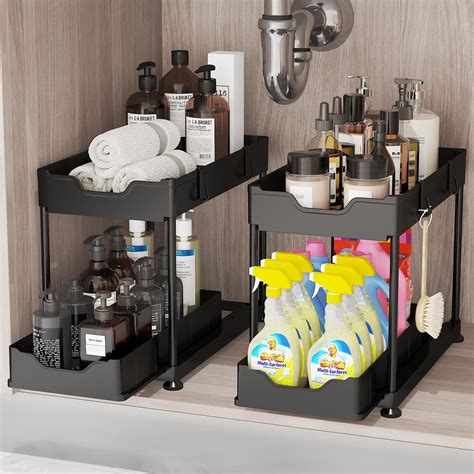 Snapklik 2 Pack Under Sink Organizers 2 Tier Bathroom