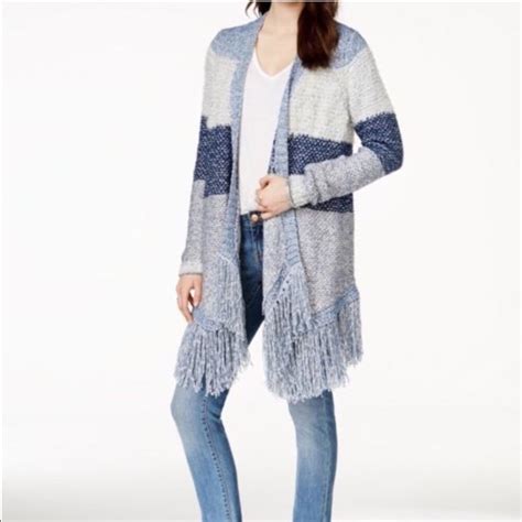 Lucky Brand Sweaters Lucky Brand Blue Fringe Open Front Cardigan Xs