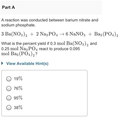 Solved Part A A Reaction Was Conducted Between Barium Chegg