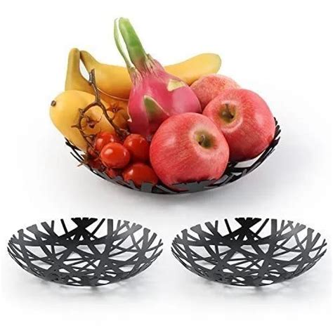 Home Modern Kitchen Metal Black Fruit Basket Round Iron Storage Food