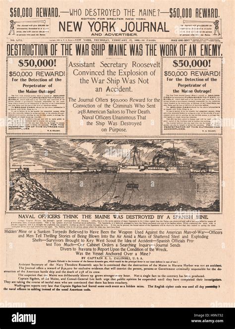 1898 New York Journal Front Page Destruction Of The Battleship Maine During The Spanish American