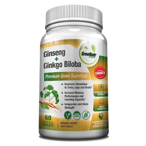 Panax Ginseng Ginkgo Biloba Tablets Premium Non Gmo Veggie Superfood For Energy And Brain