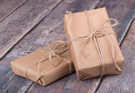 Gifts Wrapped In Brown Paper Stock Photo Image Of Twine Present