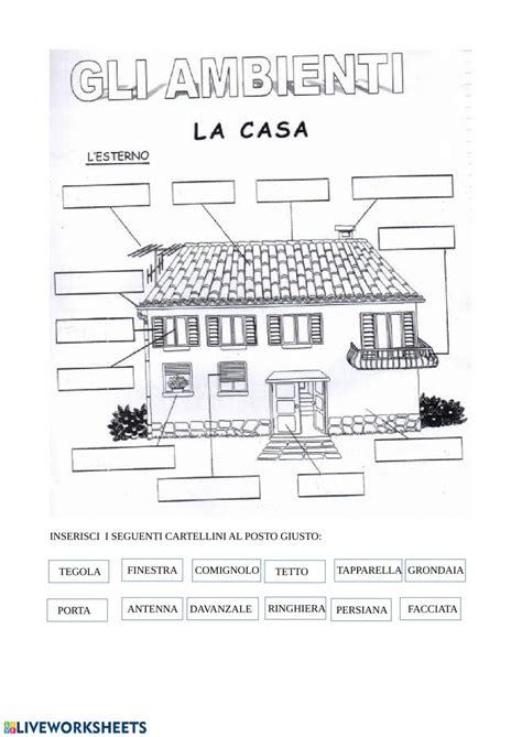 Le Funzioni Degli Spazi Della Casa Worksheet In Italian Language