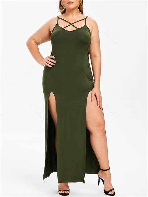 [48 Off] Rosegal Plus Size Criss Cross High Slit Bodycon Dress Rosegal