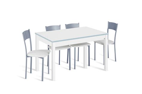 Conjunto De Mesa Fija Syl 110x70 Bco Bco 4 Sillas Asiento Bco Leroy