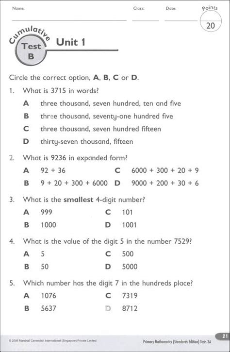 Primary Mathematics Tests 3a Standards Edition Marshall Cavendish 9780761470113